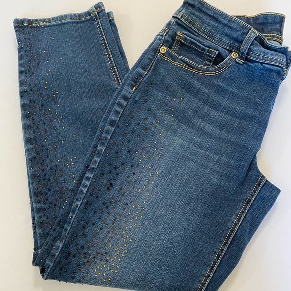 Chico’s so slimming ankle jeans size (00/2-XXS)Rainier Indigo w/sparkling jewel - Picture 6 of 11